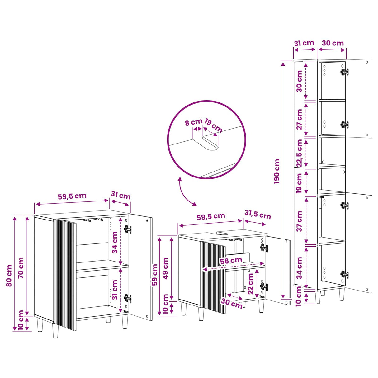 3 Piece Bathroom Cabinet Set ARNHEM White Engineered Wood