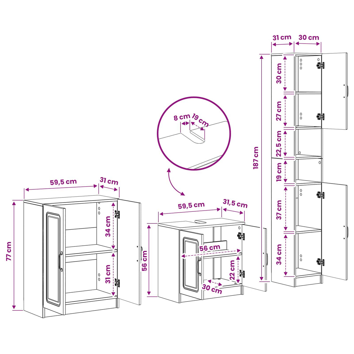 3 Piece Bathroom Cabinet Set UTRECHT White Engineered Wood