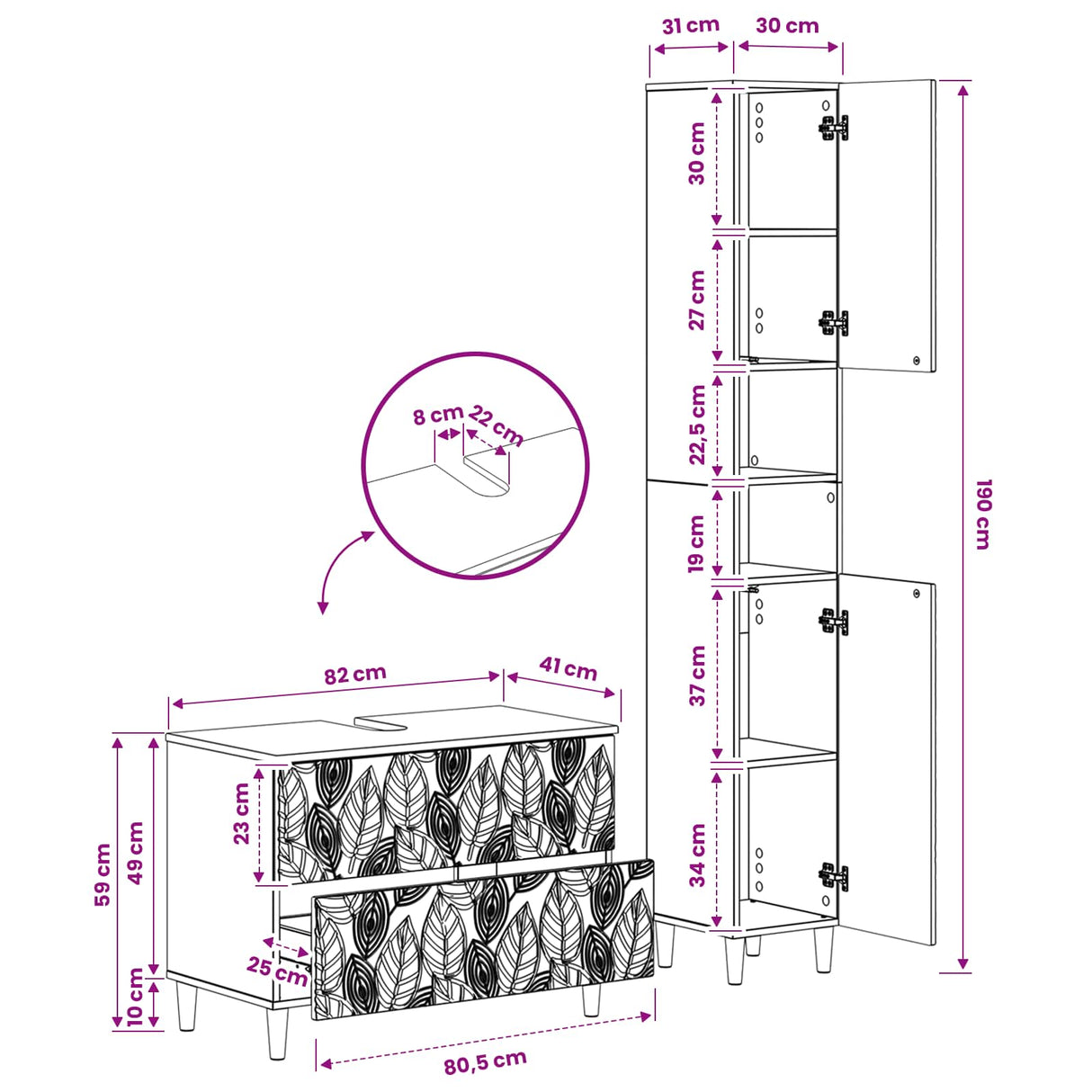 2 Piece Bathroom Cabinet Set DELFT White Engineered Wood