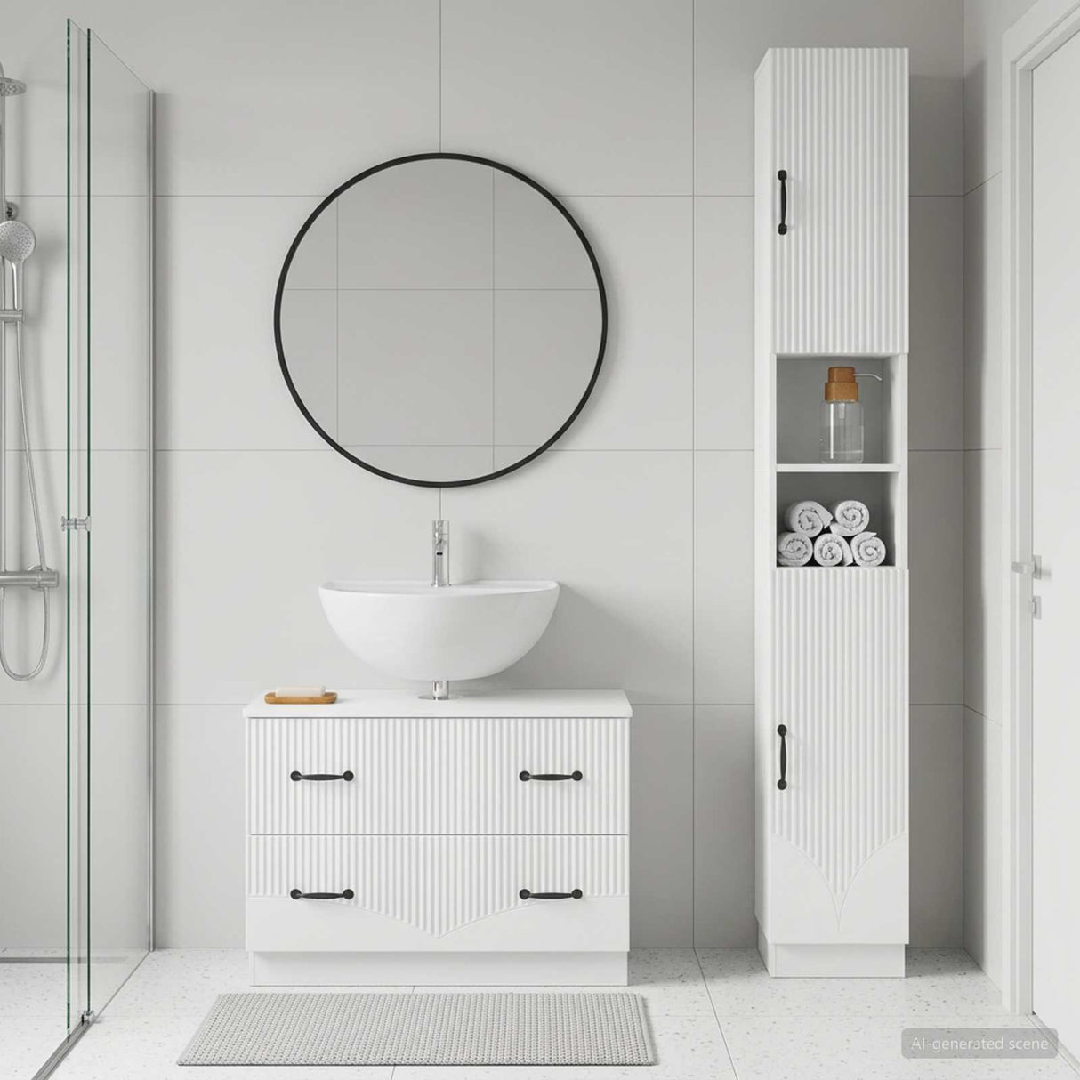 2 Piece Bathroom Cabinet Set HOORN White Engineered Wood