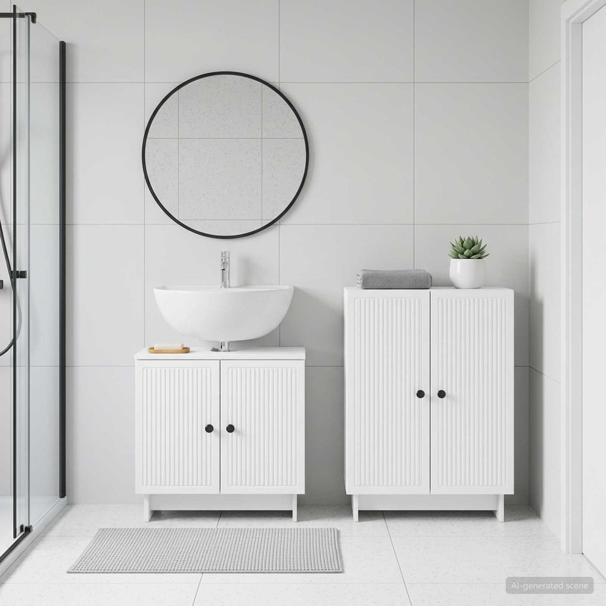 2 Piece Bathroom Cabinet Set UTRECHT White Engineered Wood