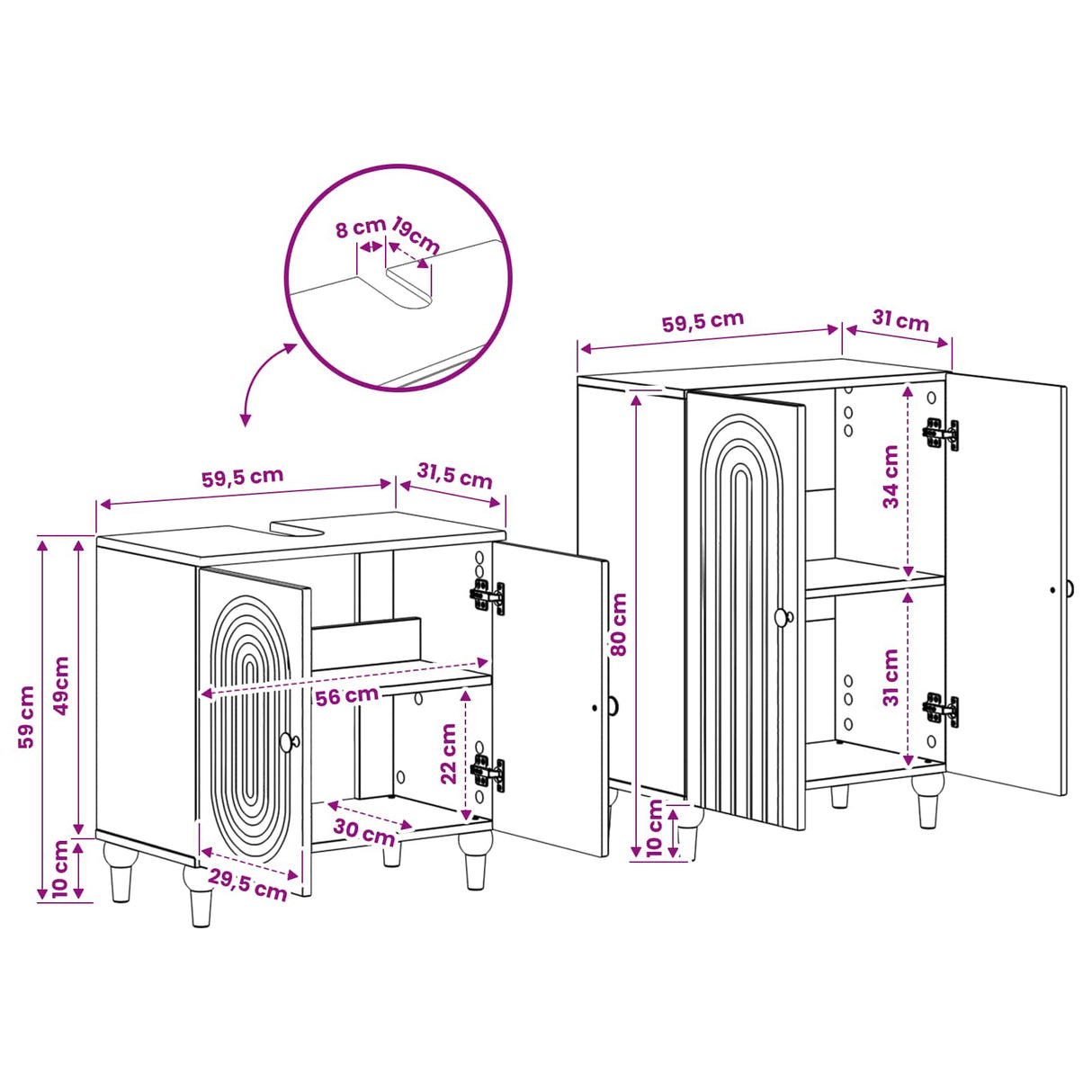 2 Piece Bathroom Cabinet Set ALKMAAR White Engineered Wood