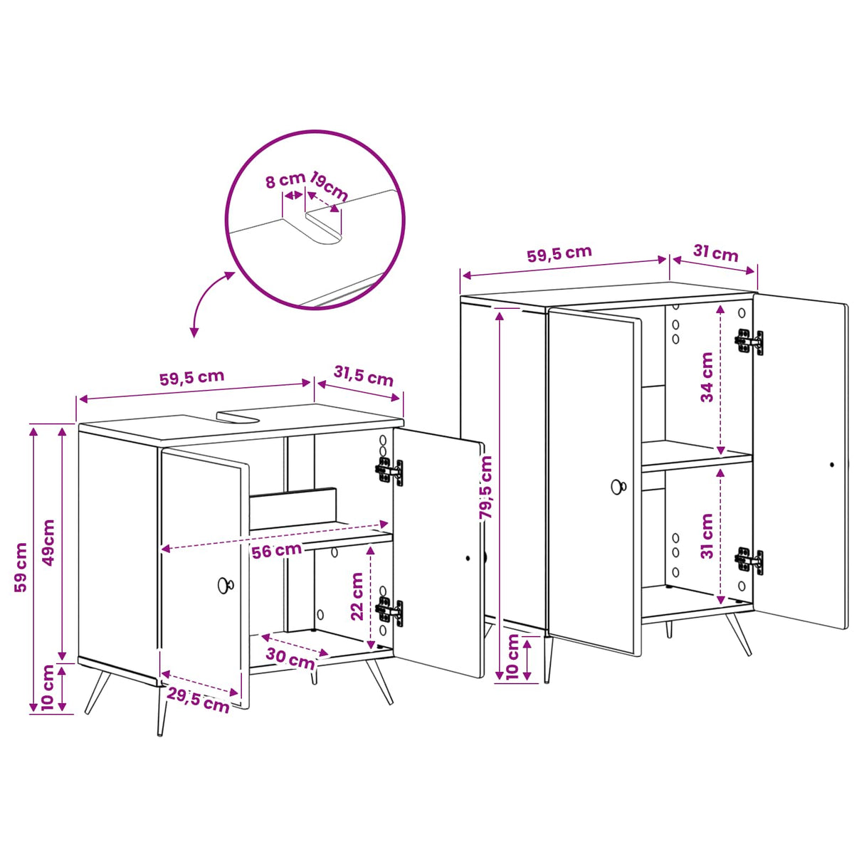 2 Piece Bathroom Cabinet Set BREDA White Engineered Wood