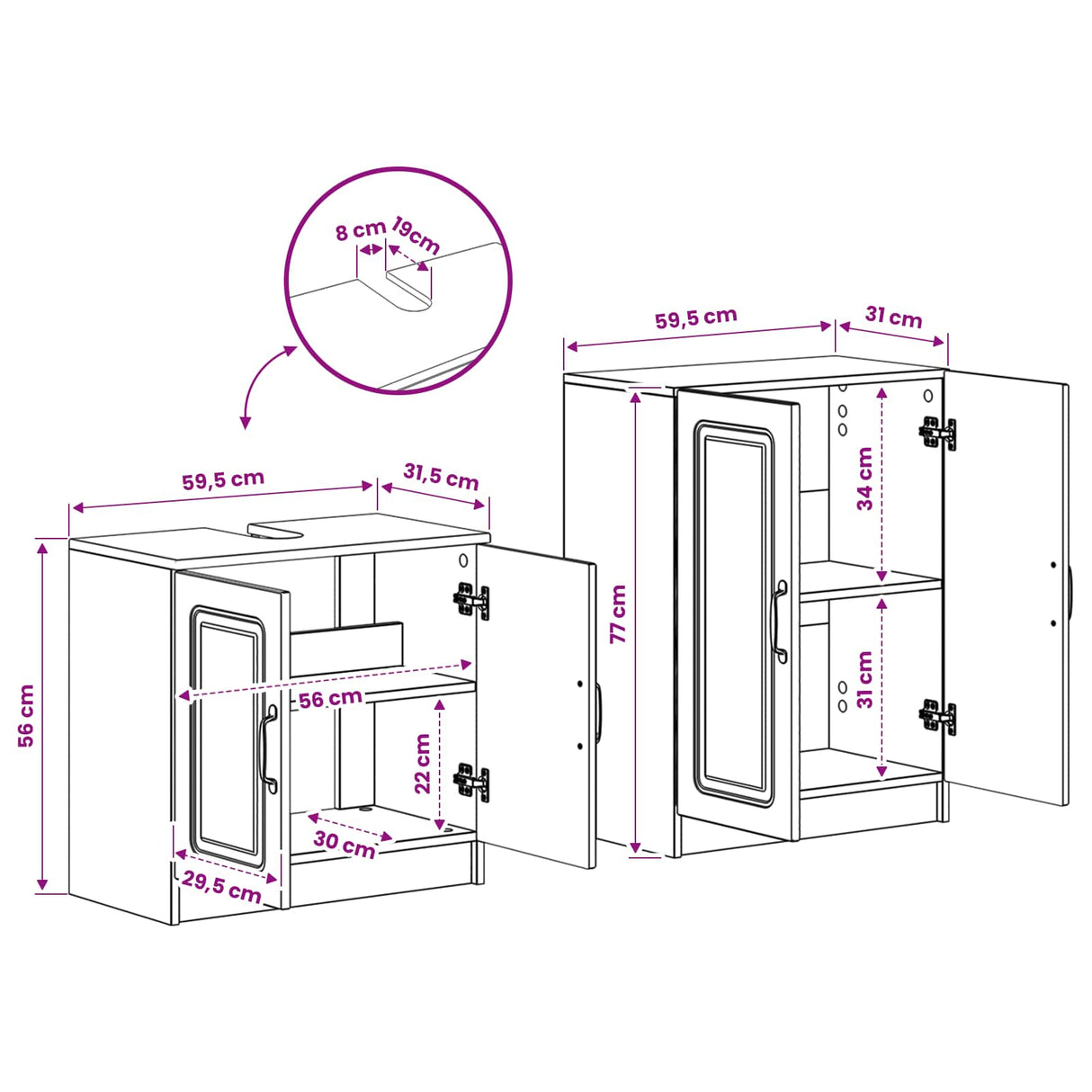 2 Piece Bathroom Cabinet Set UTRECHT White Engineered Wood