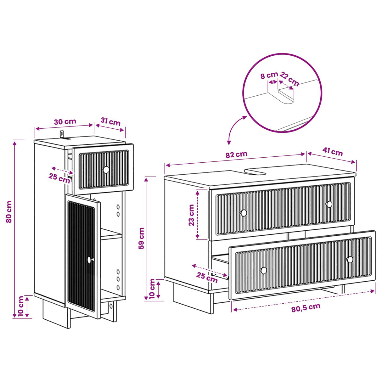 2 Piece Bathroom Cabinet Set EDE White Engineered Wood