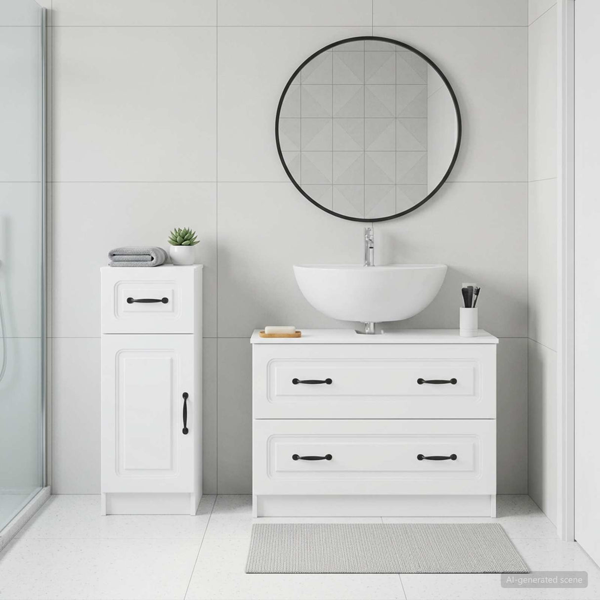 2 Piece Bathroom Cabinet Set UTRECHT White Engineered Wood