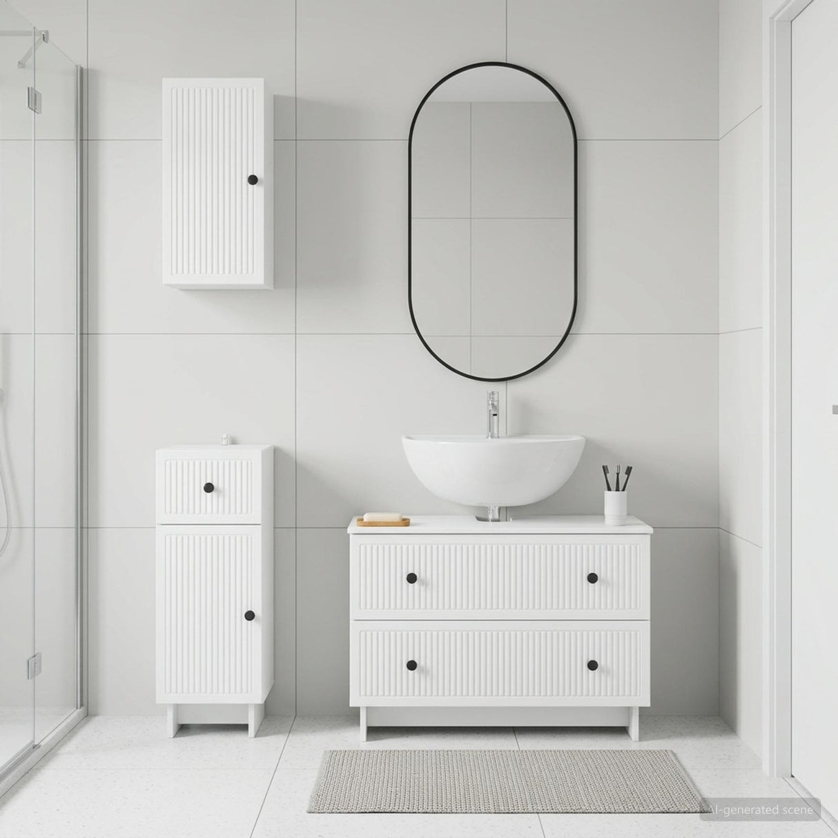 3 Piece Bathroom Cabinet Set EDE White Engineered Wood