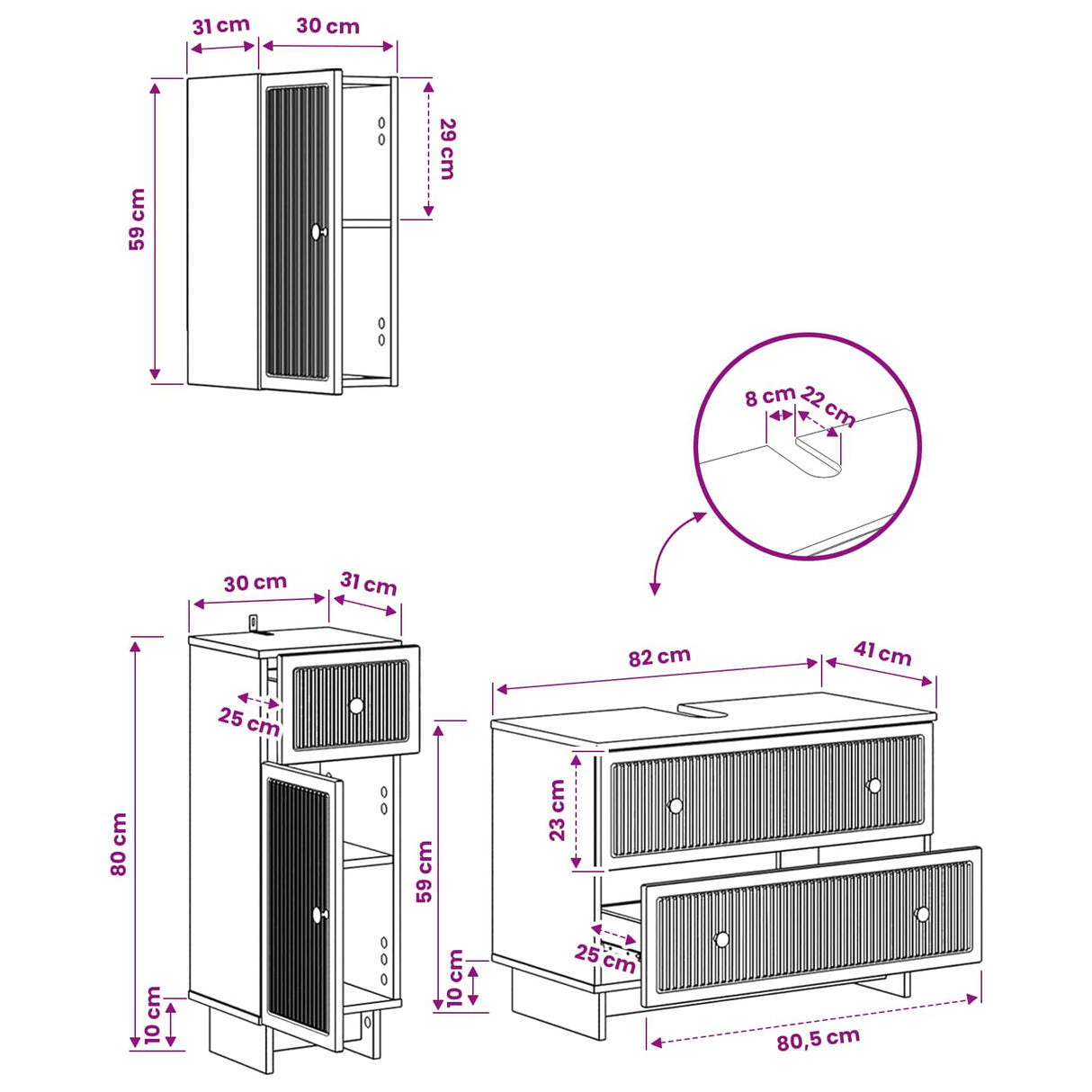 3 Piece Bathroom Cabinet Set EDE White Engineered Wood