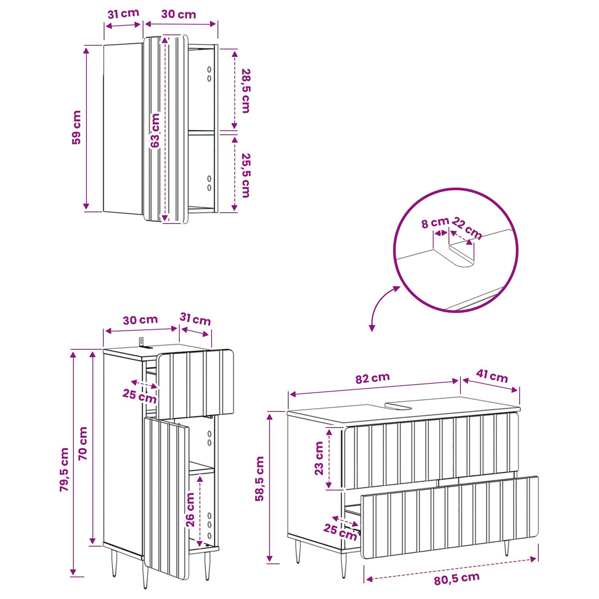 3 Piece Bathroom Cabinet Set ZWOLLE White Engineered Wood