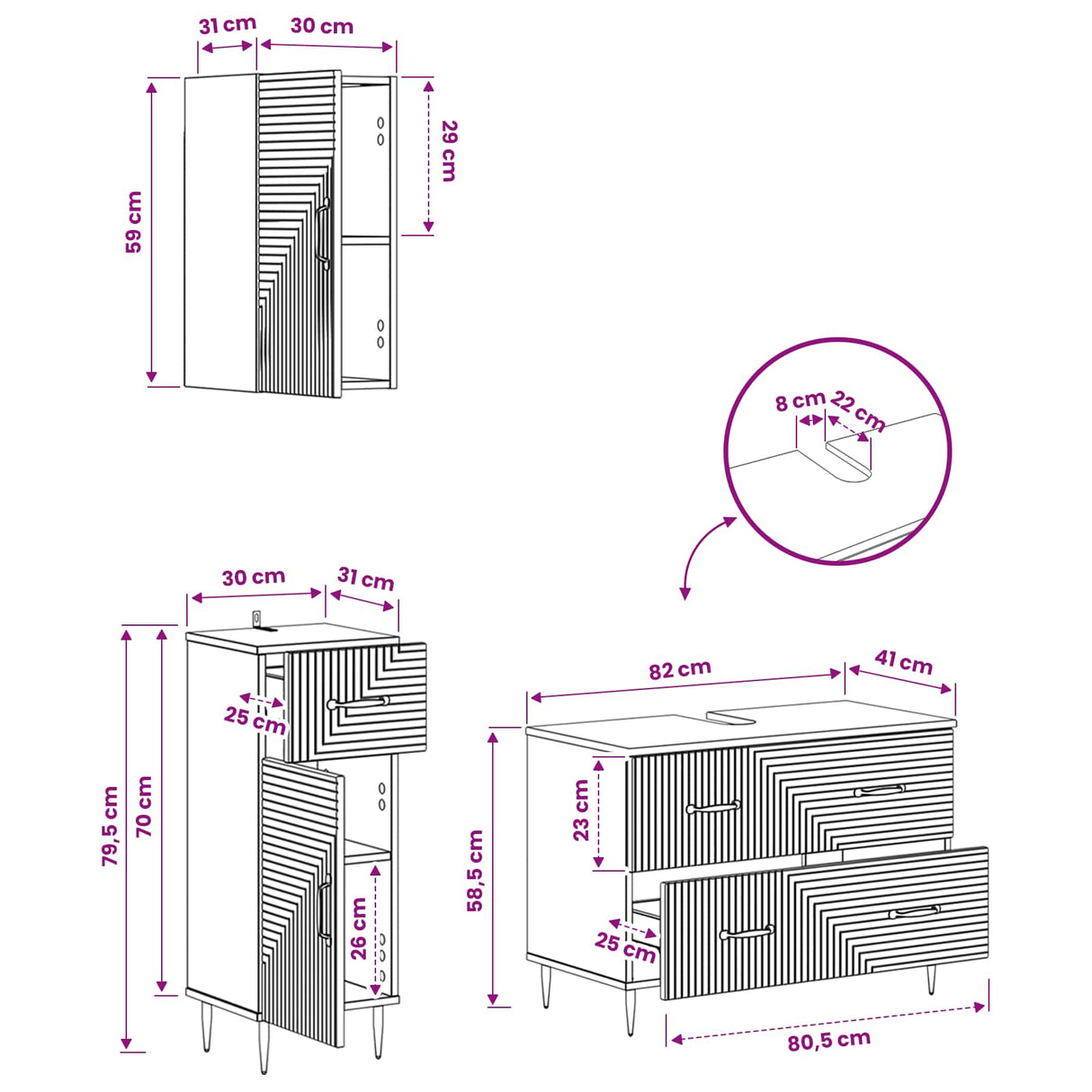 3 Piece Bathroom Cabinet Set HAARLEM White Engineered Wood