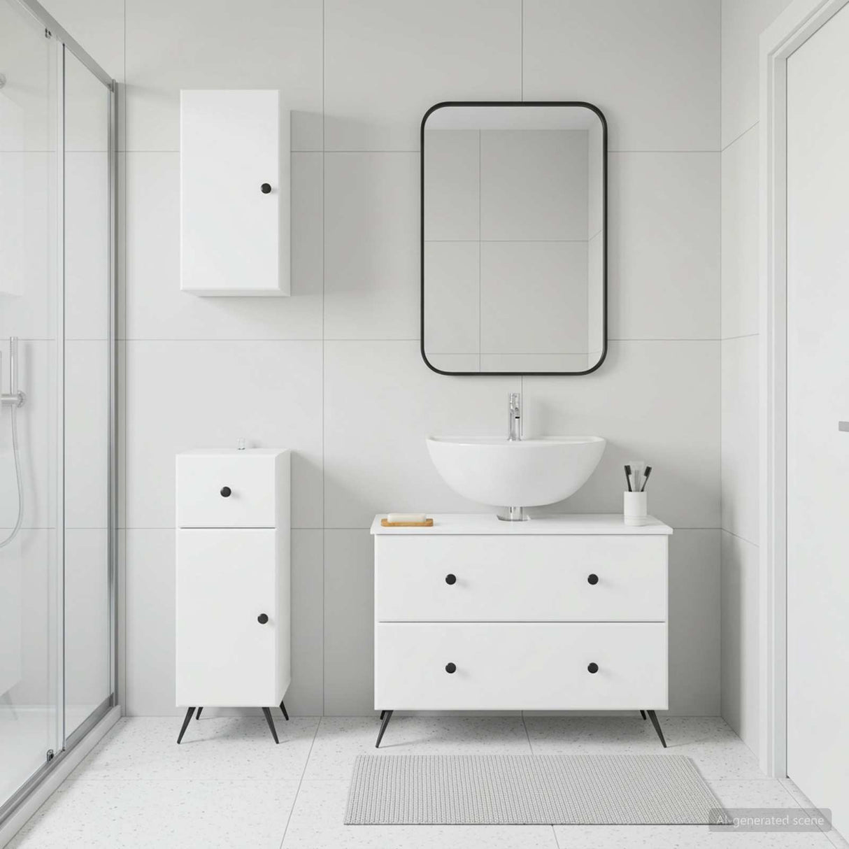 3 Piece Bathroom Cabinet Set BREDA White Engineered Wood