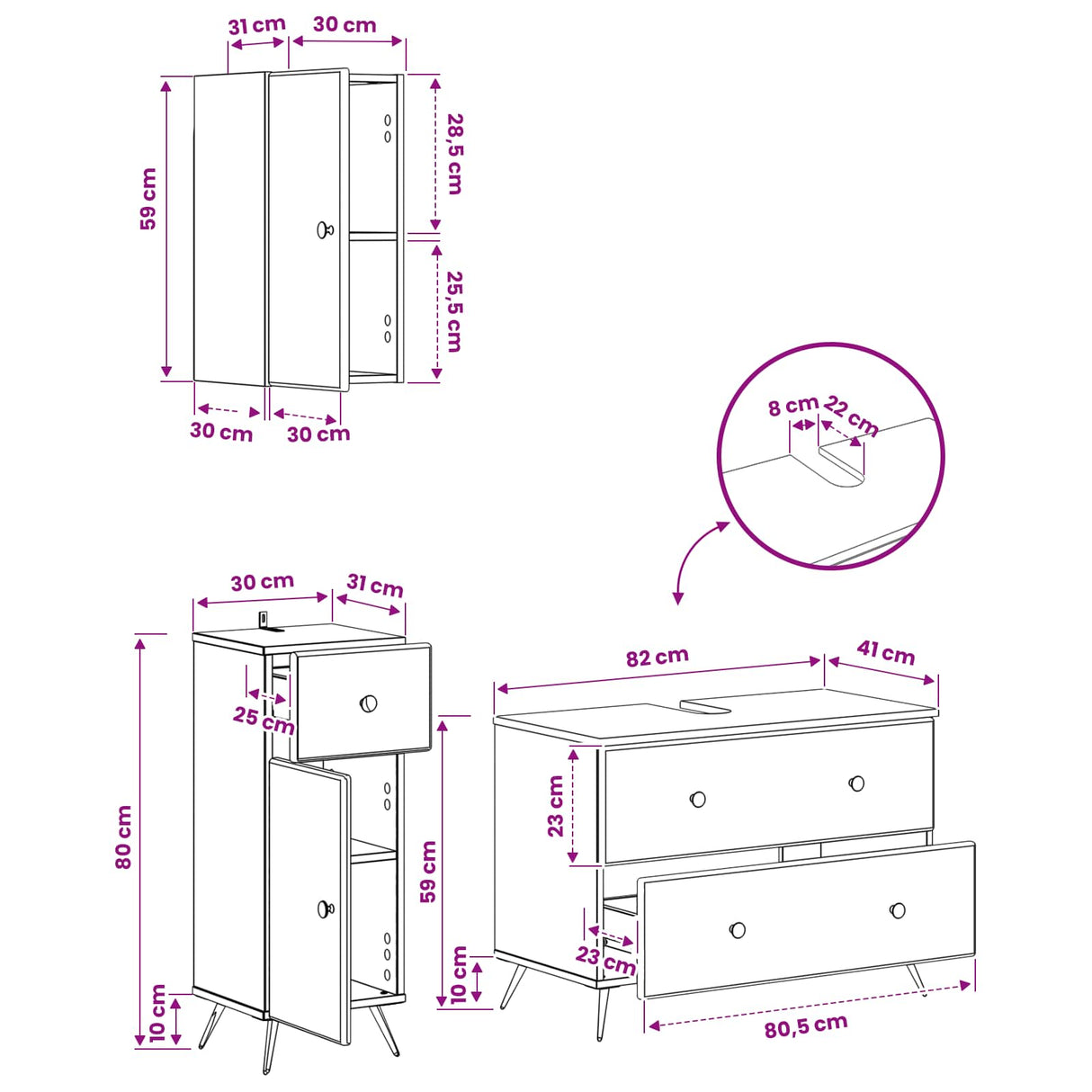 3 Piece Bathroom Cabinet Set BREDA White Engineered Wood