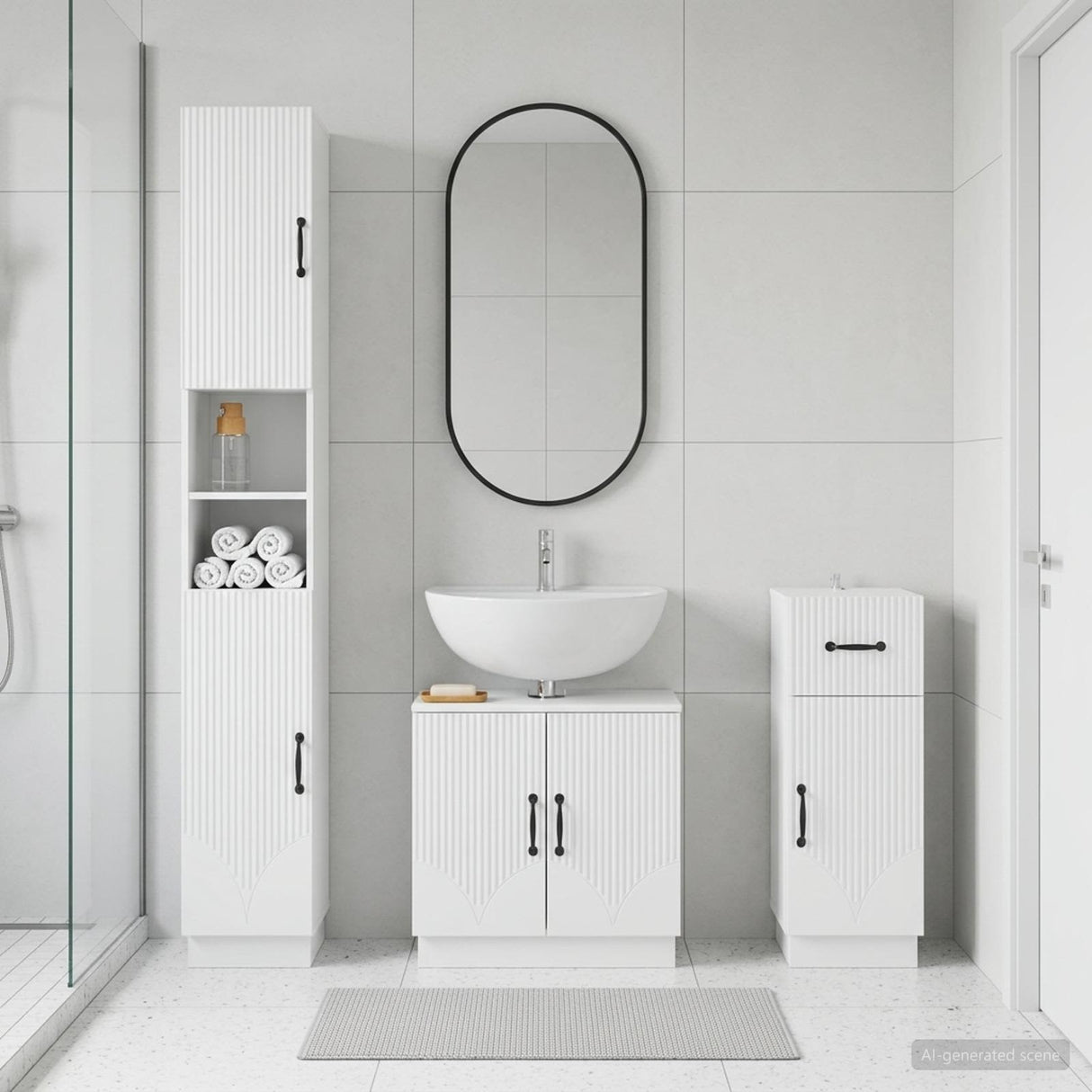 3 Piece Bathroom Cabinet Set HOORN Engineered Wood