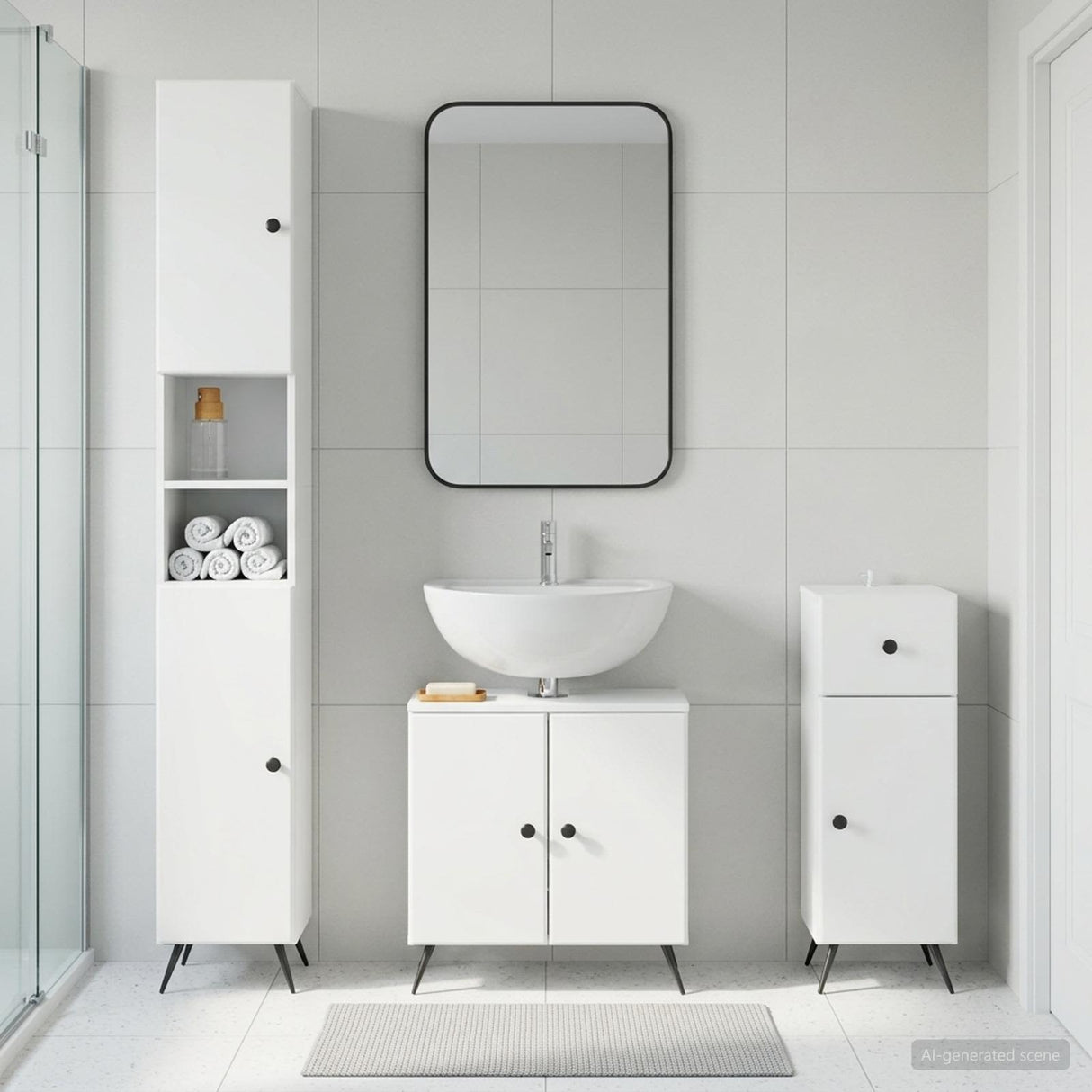 3 Piece Bathroom Cabinet Set BREDA Engineered Wood