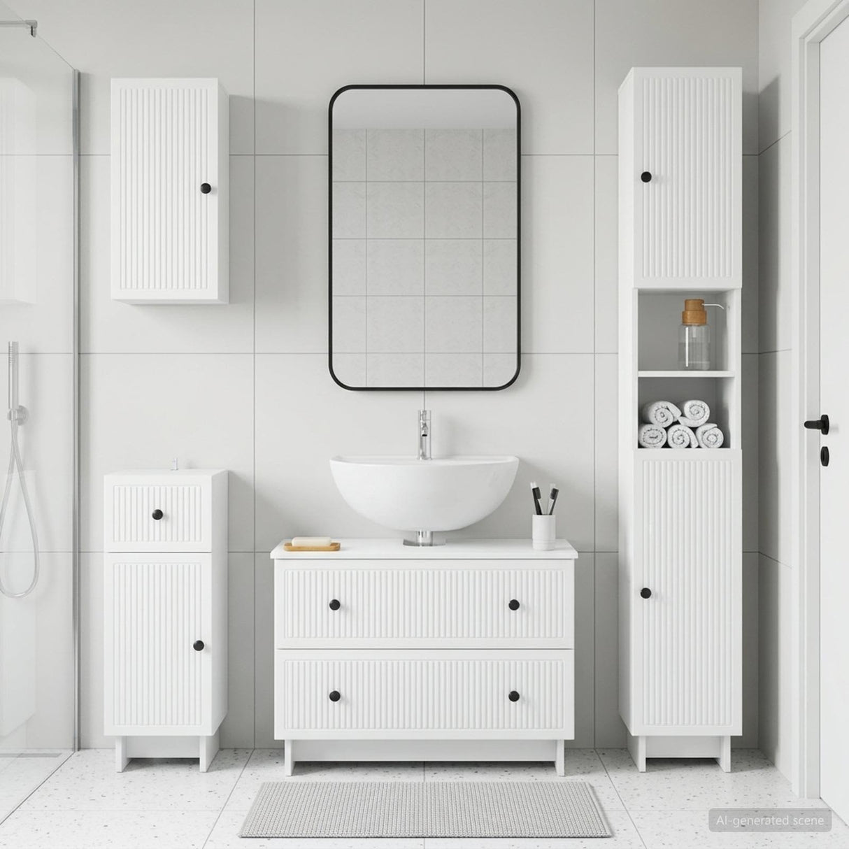4 Piece Bathroom Cabinet Set EDE White Engineered Wood