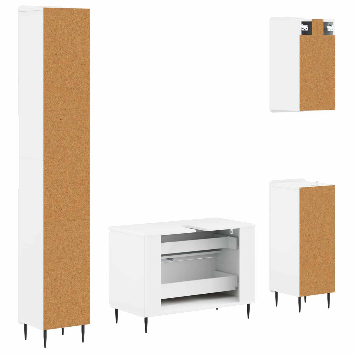 4 Piece Bathroom Cabinet Set ZWOLLE White Engineered Wood