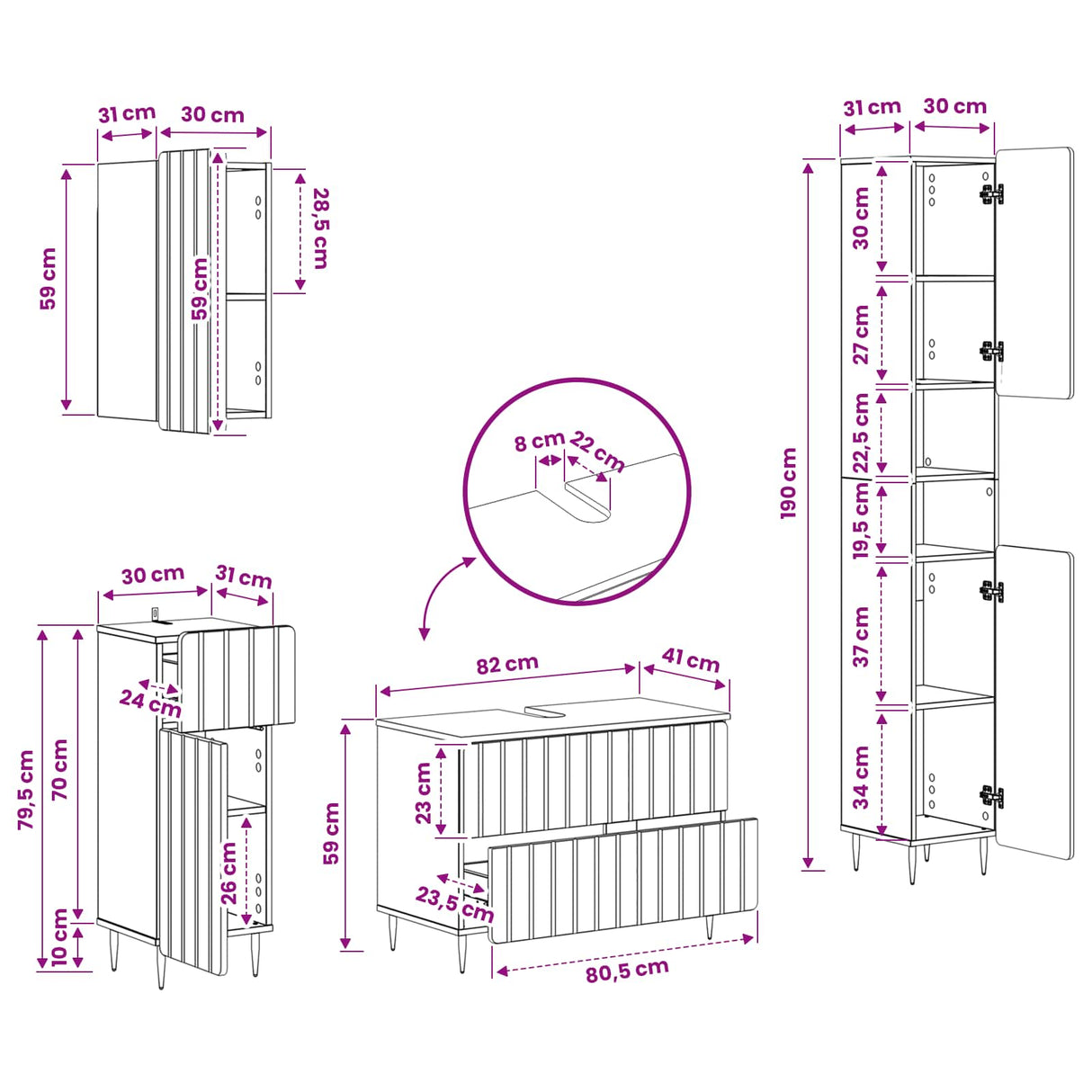 4 Piece Bathroom Cabinet Set ZWOLLE White Engineered Wood