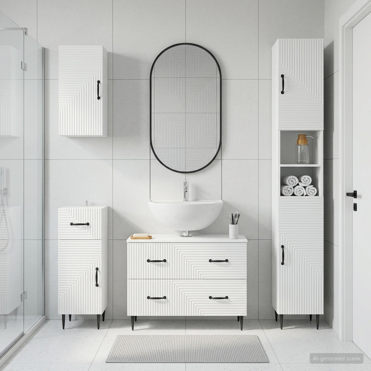 4 Piece Bathroom Cabinet Set HAARLEM White Engineered Wood