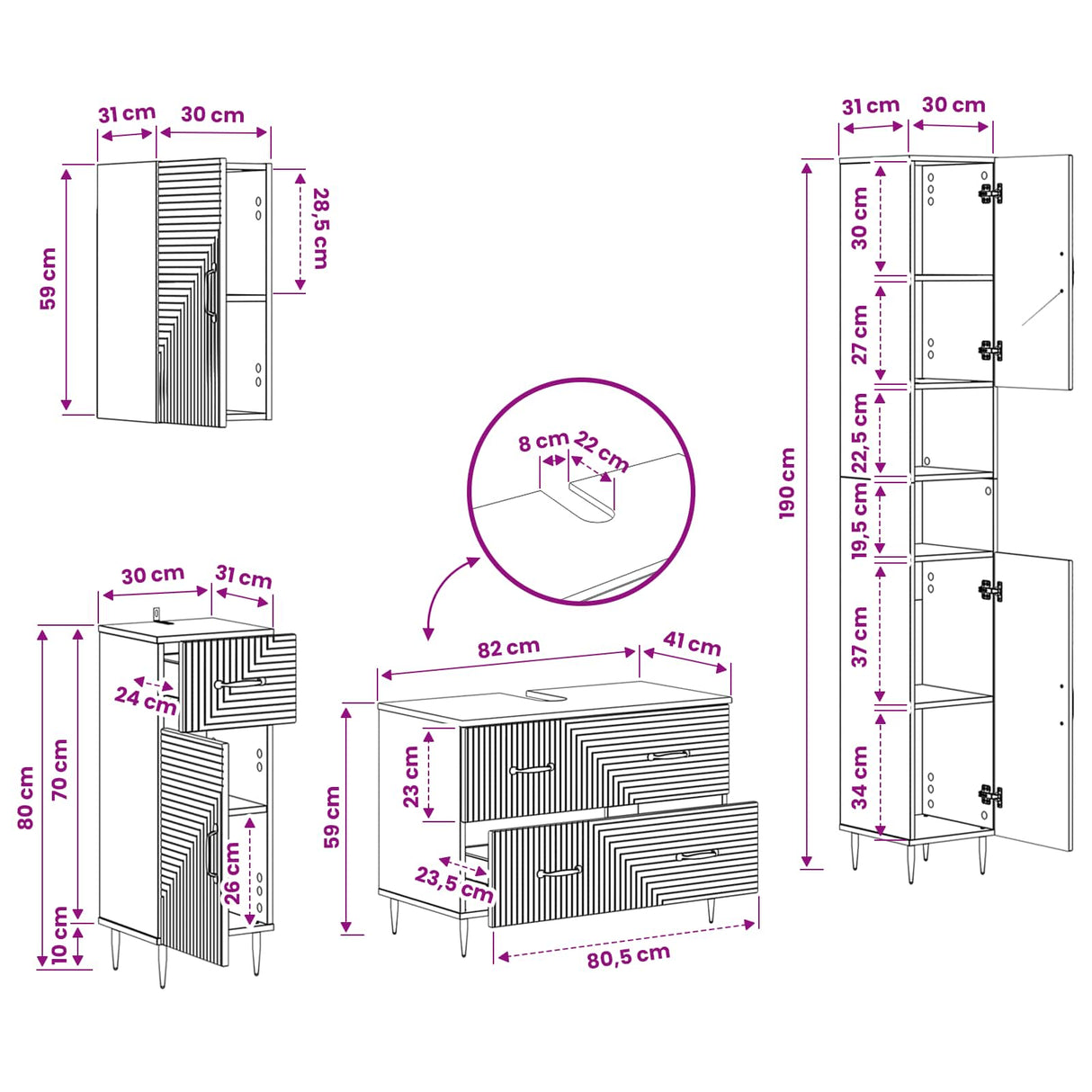 4 Piece Bathroom Cabinet Set HAARLEM White Engineered Wood