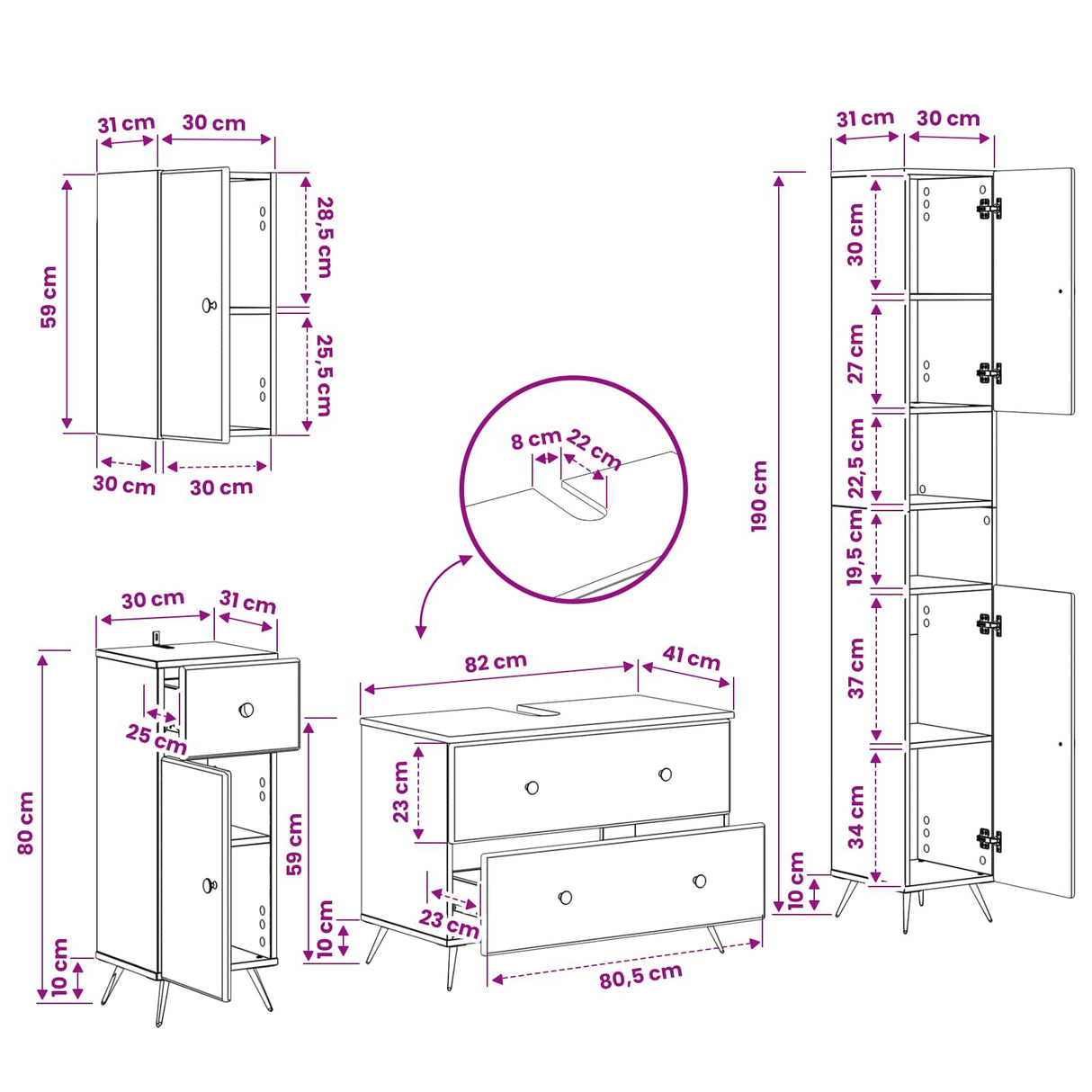4 Piece Bathroom Cabinet Set BREDA White Engineered Wood