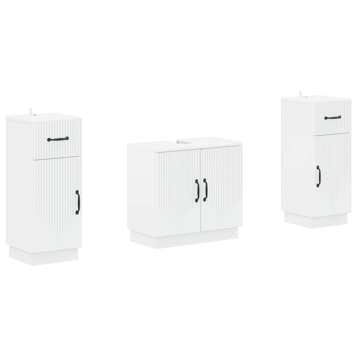 3 Piece Bathroom Cabinet Set HOORN White Engineered Wood