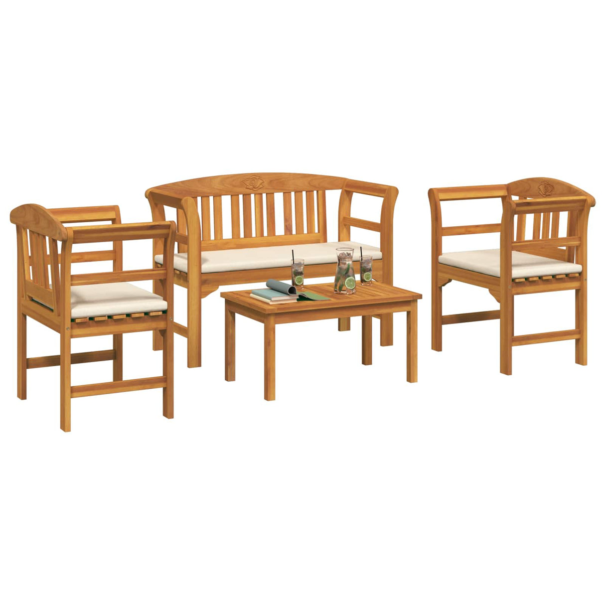 Garden Rose Lounge Set with Cushion 4 pcs Solid Acacia Wood