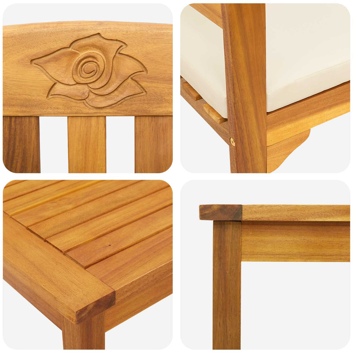 Garden Rose Lounge Set with Cushion 3 pcs Solid Acacia Wood