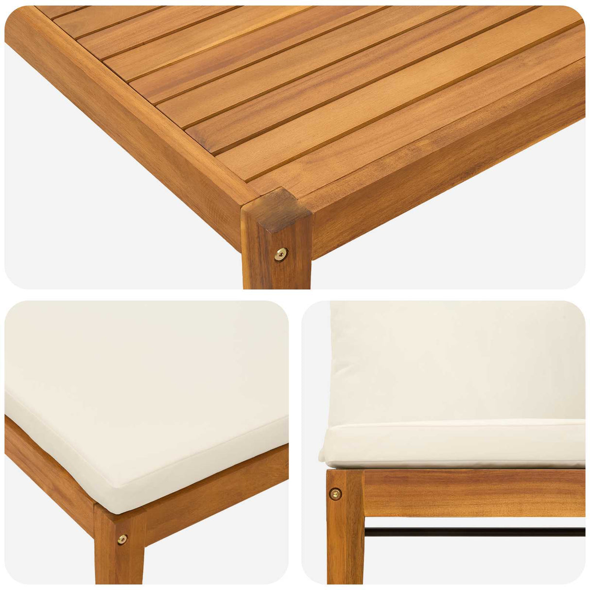 4 pcs Solid Acacia Wood & Rope Natural