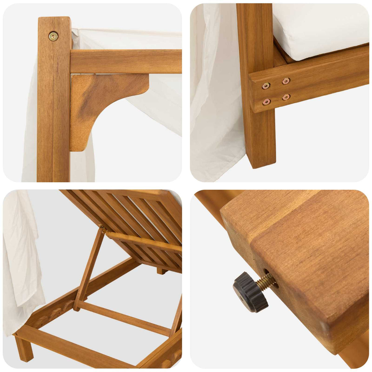 Double sun lounger with canopy and curtains Solid Acacia Wood
