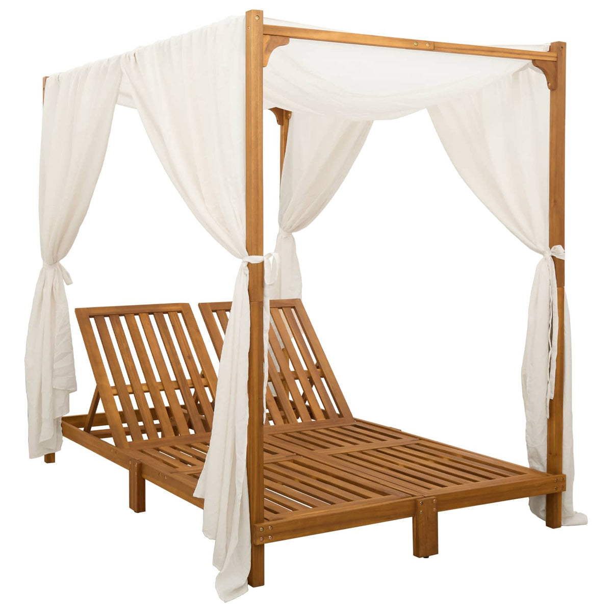 Double sun lounger with canopy and curtains Solid Acacia Wood