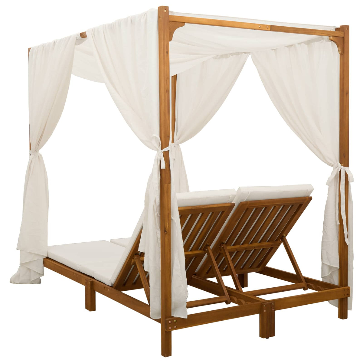Double sun lounger with canopy and curtains Solid Acacia Wood