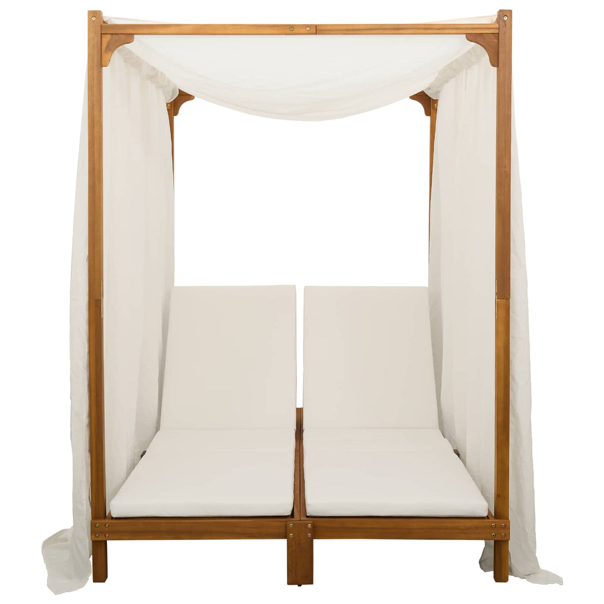 Double sun lounger with canopy and curtains Solid Acacia Wood