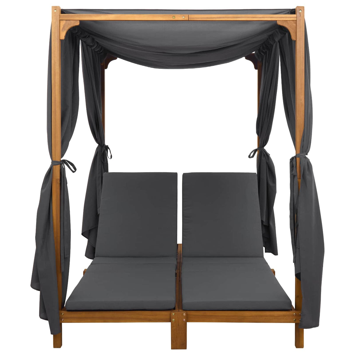 Double Sun Lounger with Canopy and Curtains Solid Acacia Wood