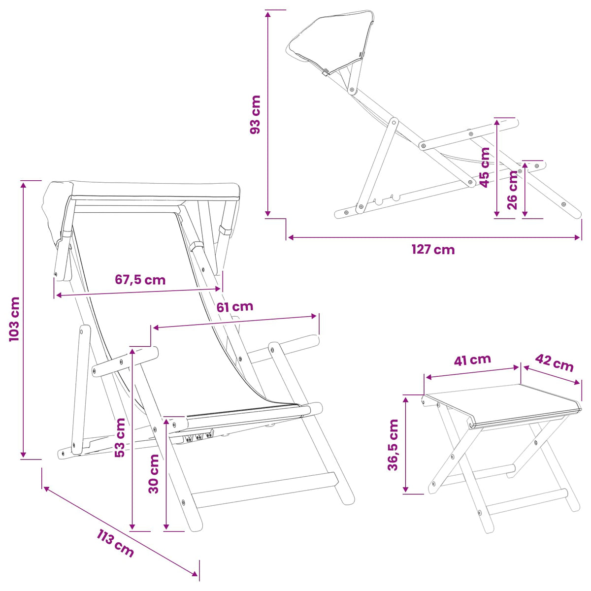 Deck Chair 4 pcs 3 Position Solid Eucalyptus Wood Multicolour