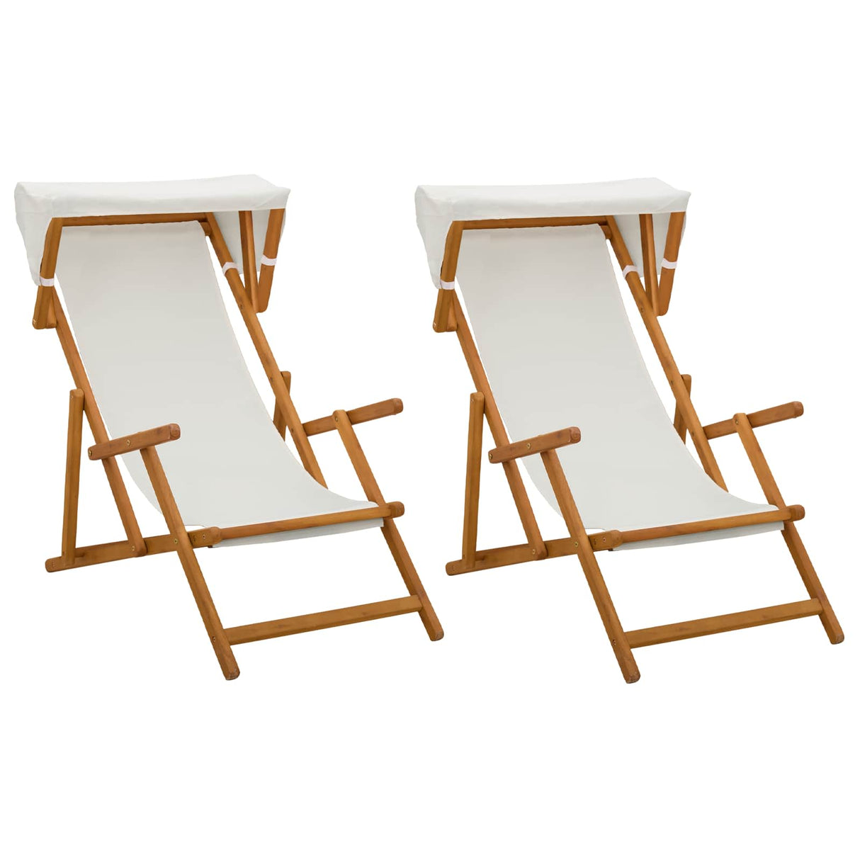 Deck Chair 2 pcs 3 Position Solid Eucalyptus Wood Cream