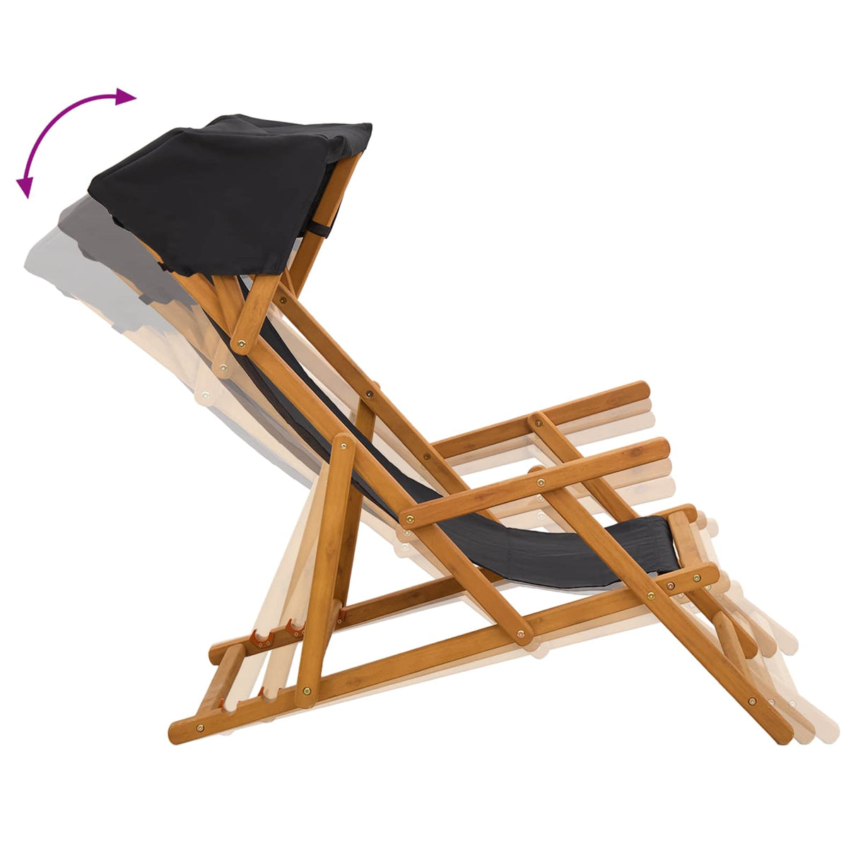 Deck Chair 2 pcs 3 Position Solid Eucalyptus Wood Black
