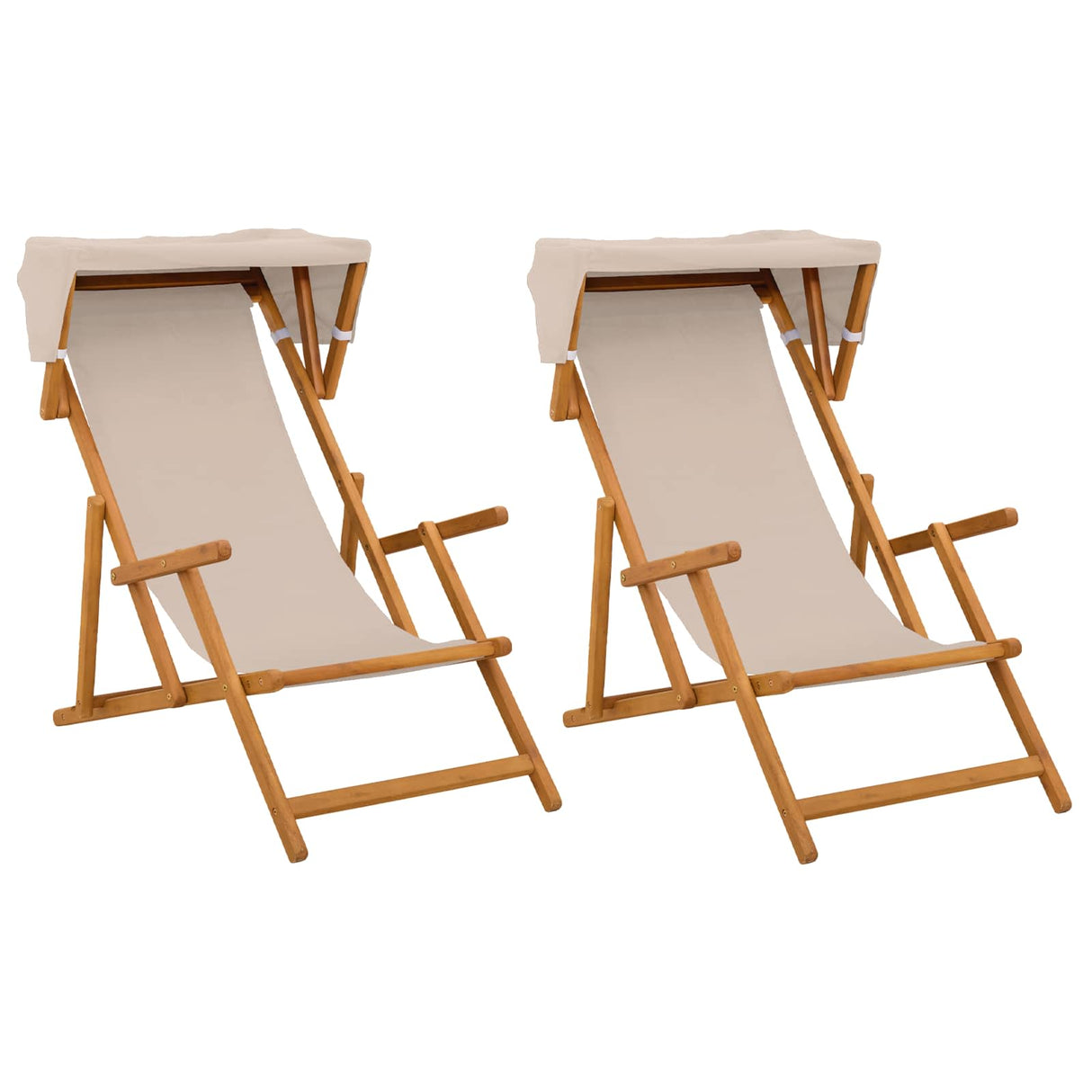 Deck Chair 2 pcs 3 Position Solid Eucalyptus Wood Beige