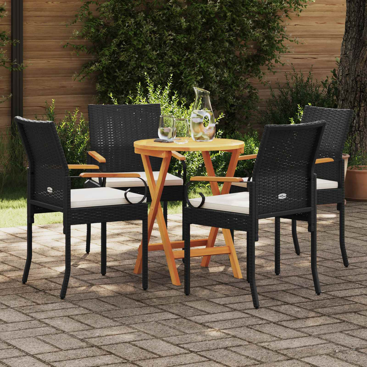 Garden Chairs with Cushion 4 pcs Black and Cream White