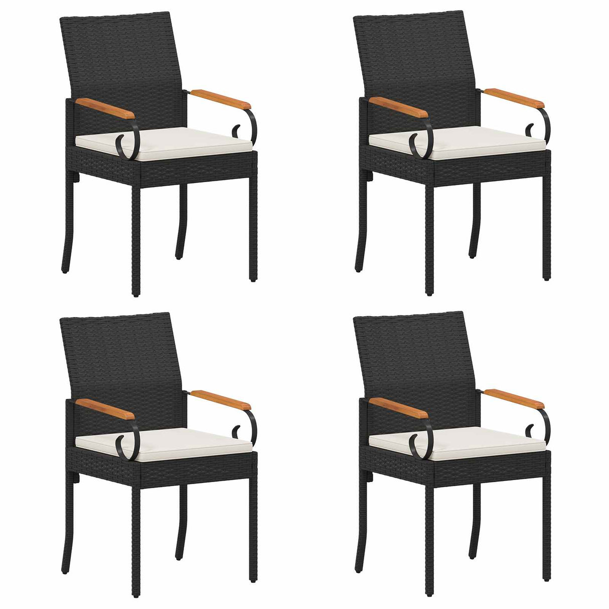 Garden Chairs with Cushion 4 pcs Black and Cream White