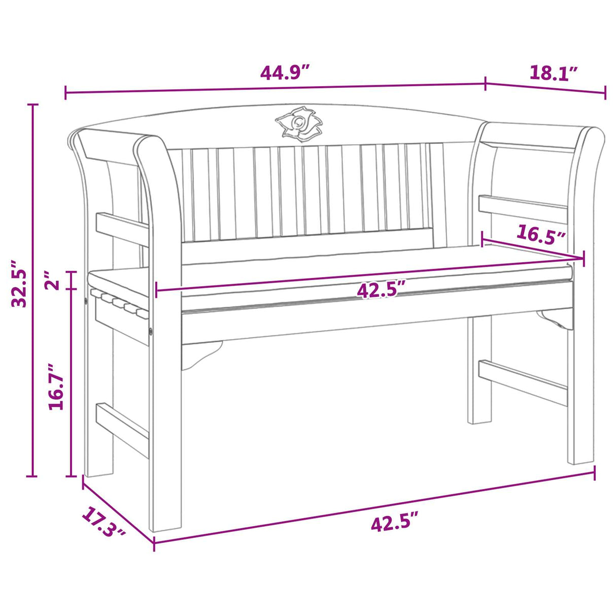 Rose Bench Cream White 114 x 46 x 82.5 cm Solid Acacia Wood