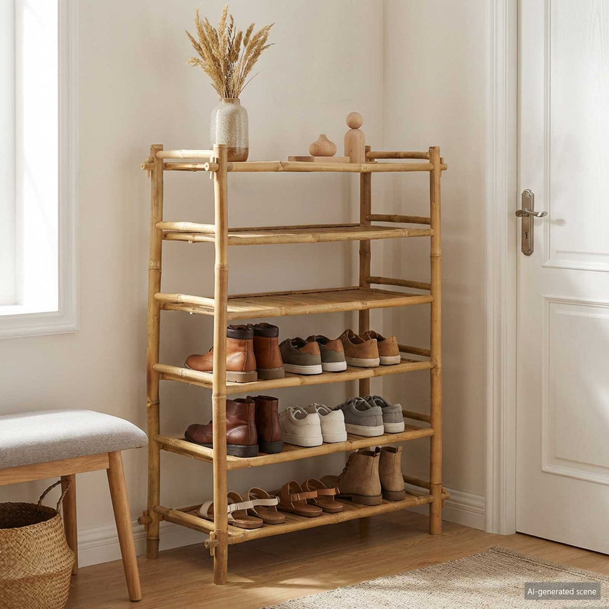 Shoe Rack with Shelf Natural 6-tier Bamboo