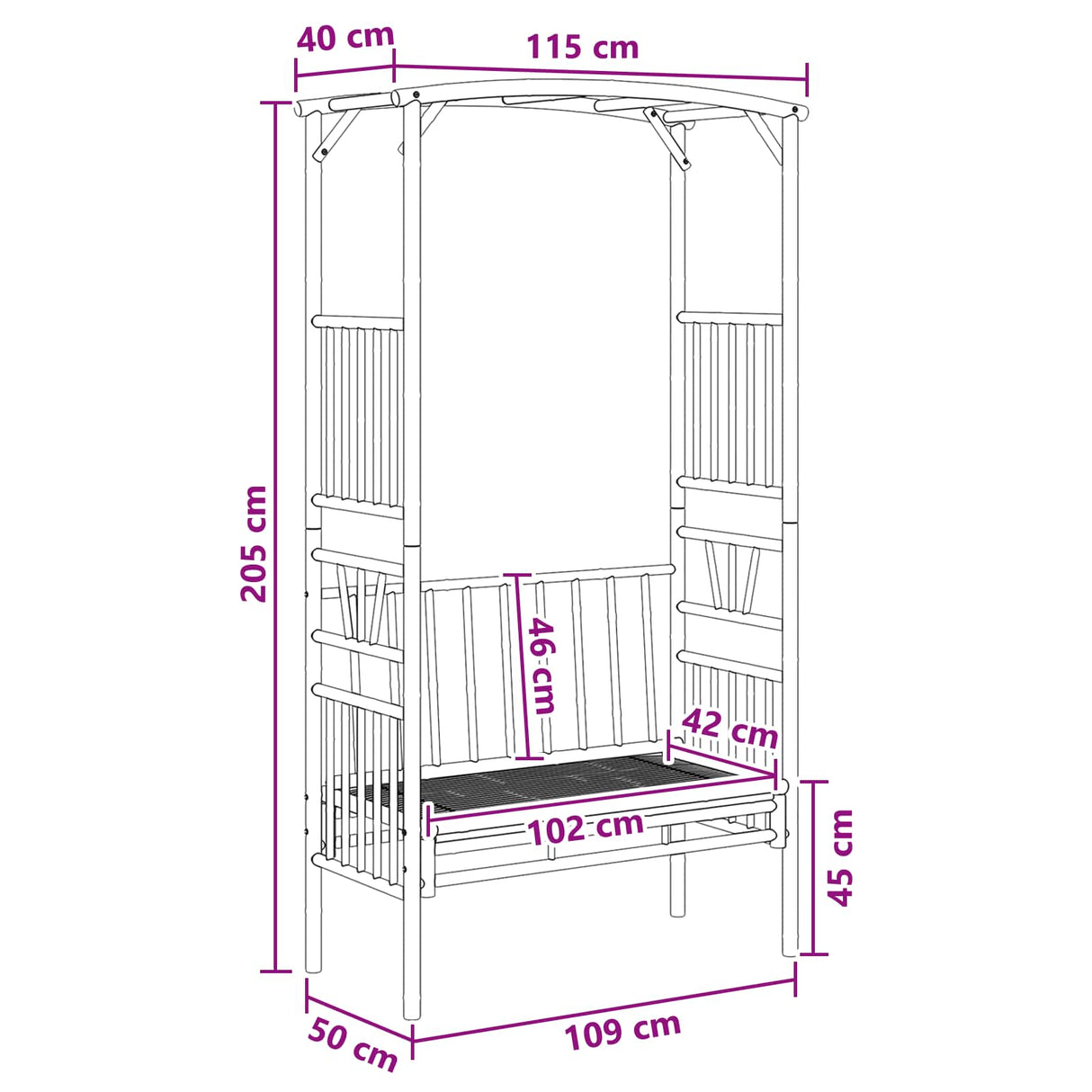 Garden Arch with Bench 115 x 50 x 205 cm Bamboo