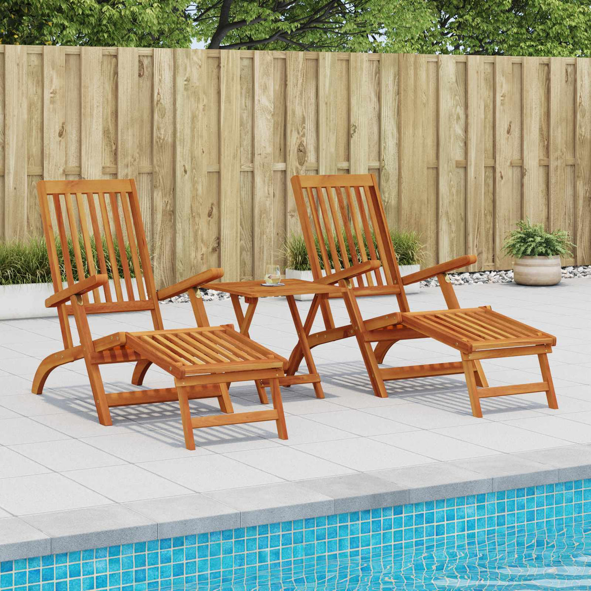 Reclining and Folding Sunlounger 2 pcs Solid Acacia Wood