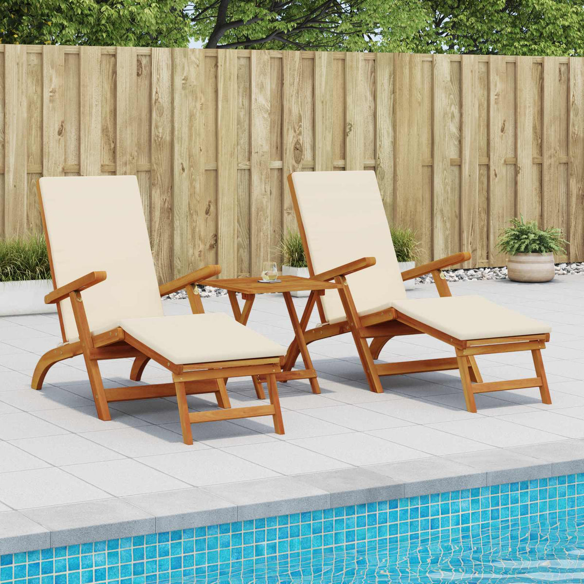 Reclining and Folding Sunlounger 2 pcs Solid Acacia Wood