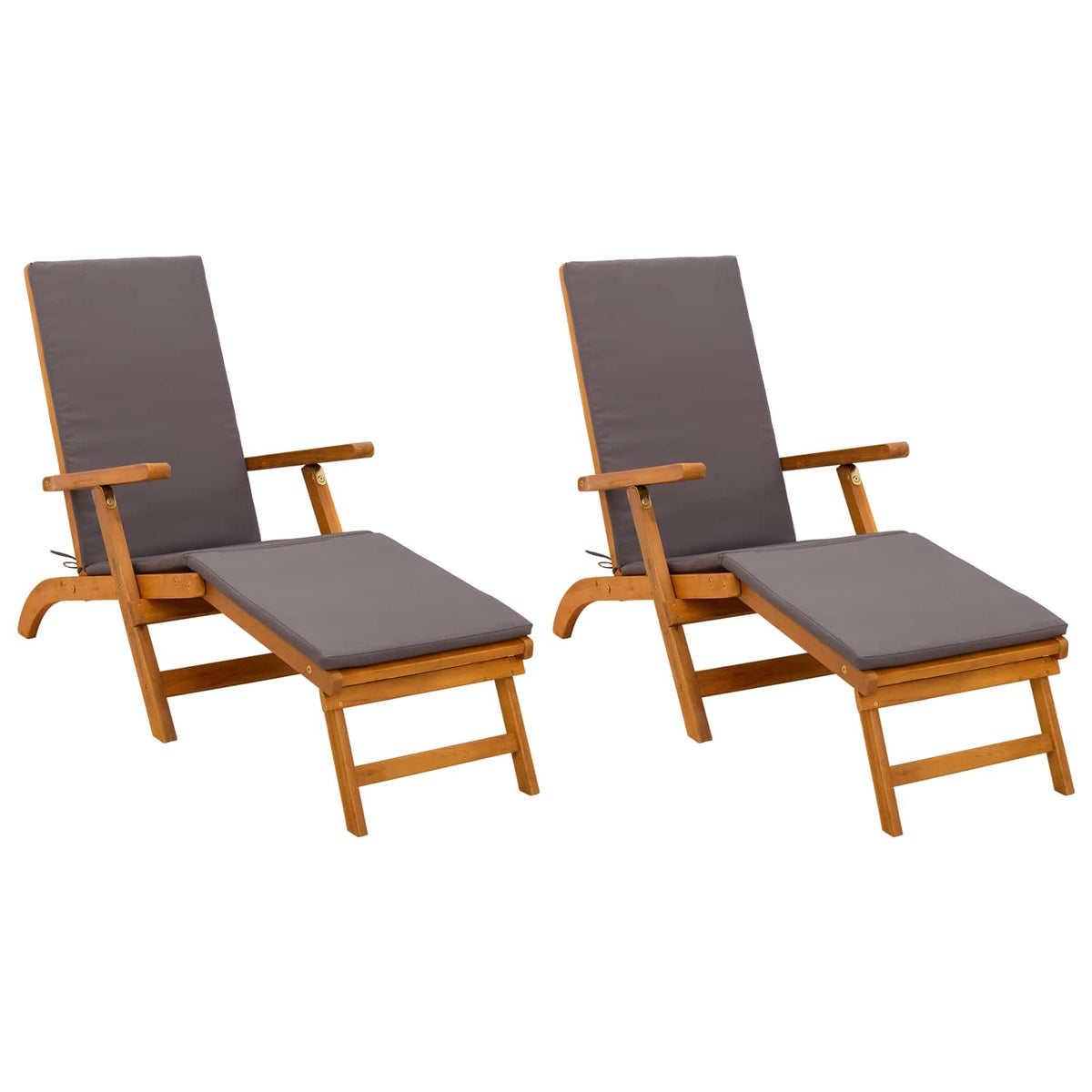 Reclining and Folding Sunlounger 2 pcs Solid Acacia Wood Grey