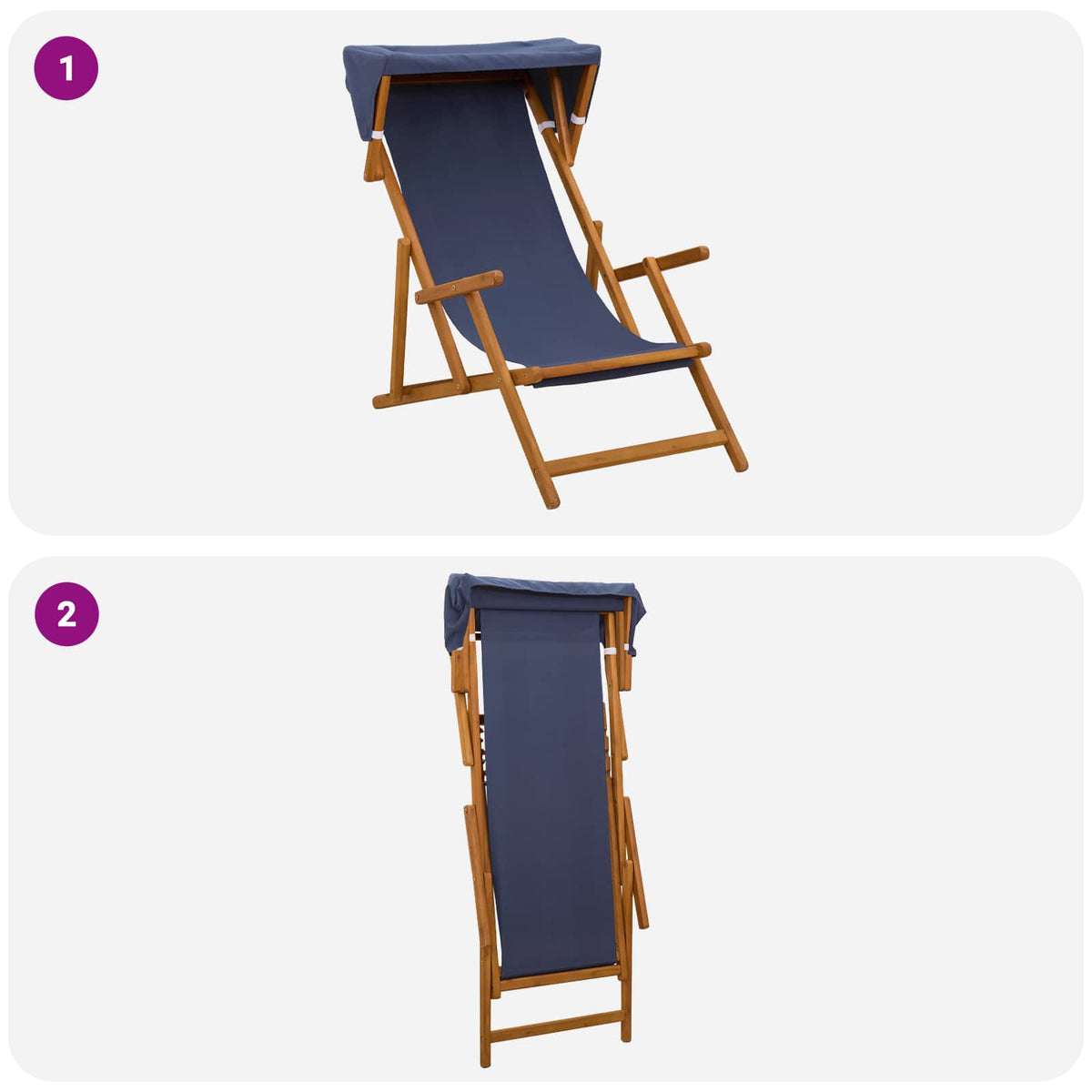 Deck Chair 3 Position Solid Eucalyptus Wood Blue