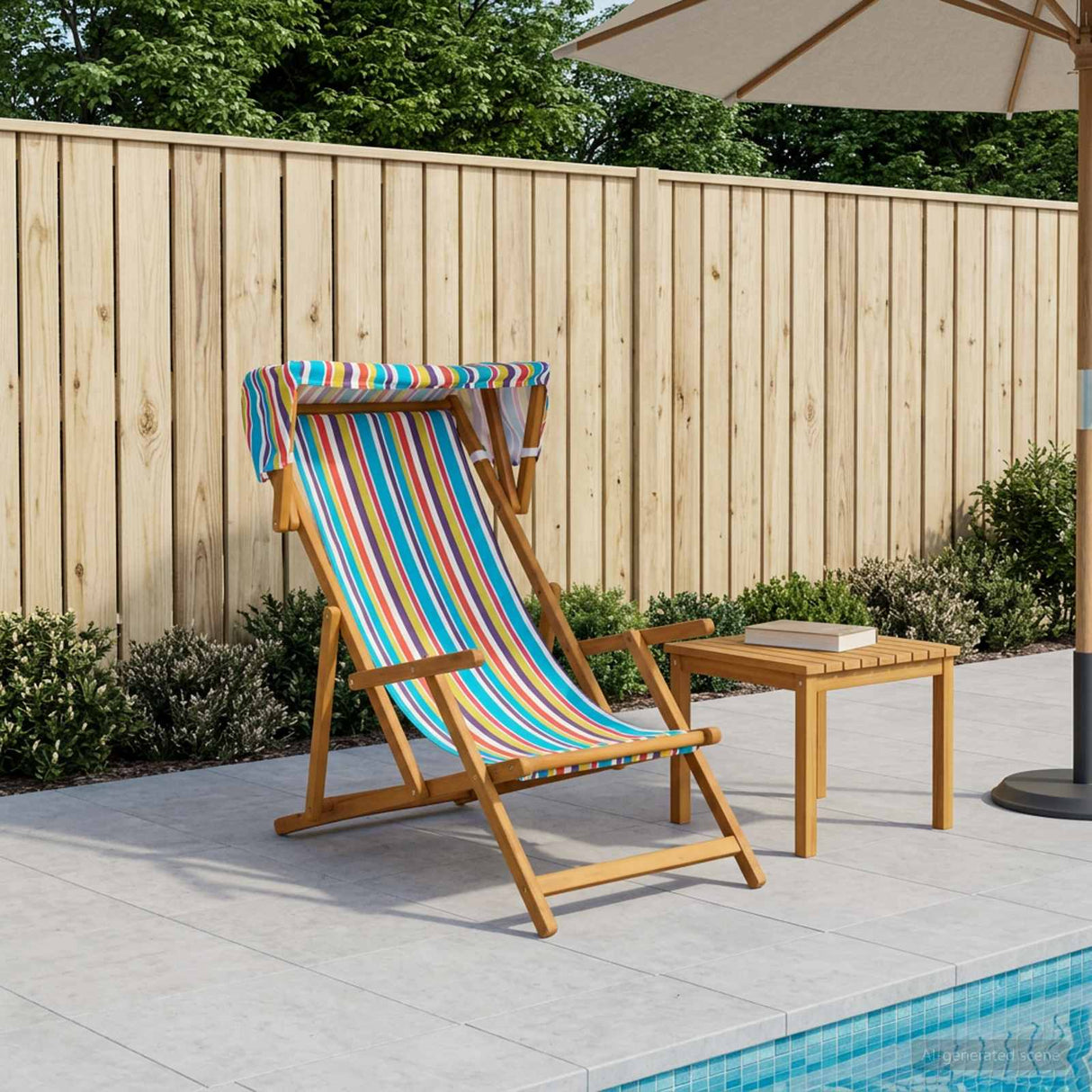 Deck Chair 3 Position Solid Eucalyptus Wood Multicolour