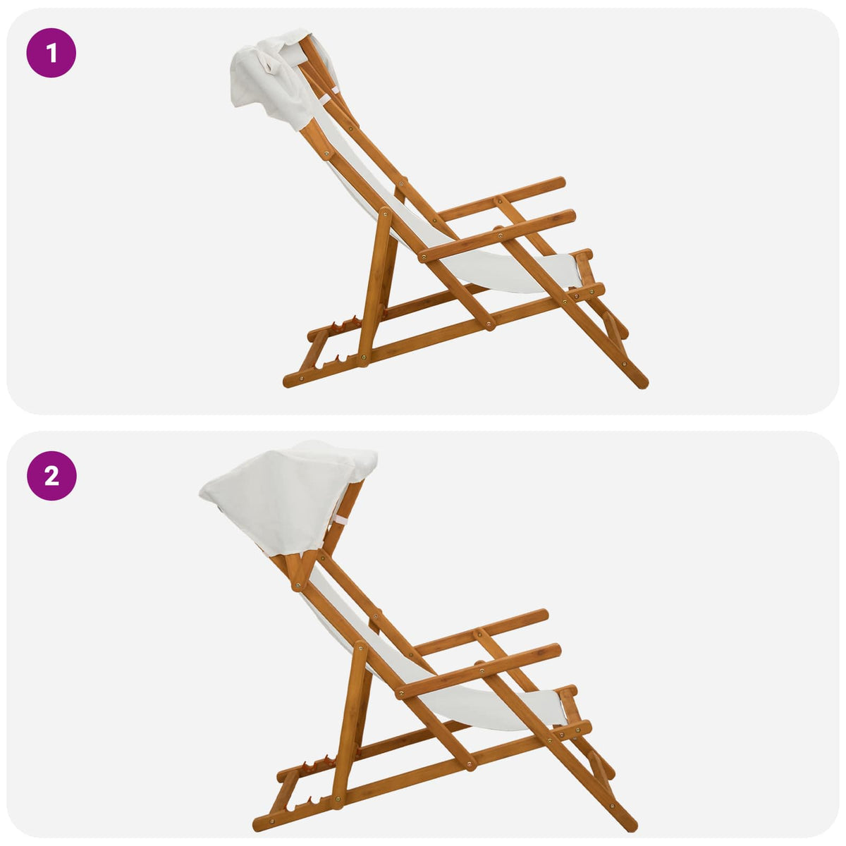 Deck Chair 3 Position Solid Eucalyptus Wood Cream