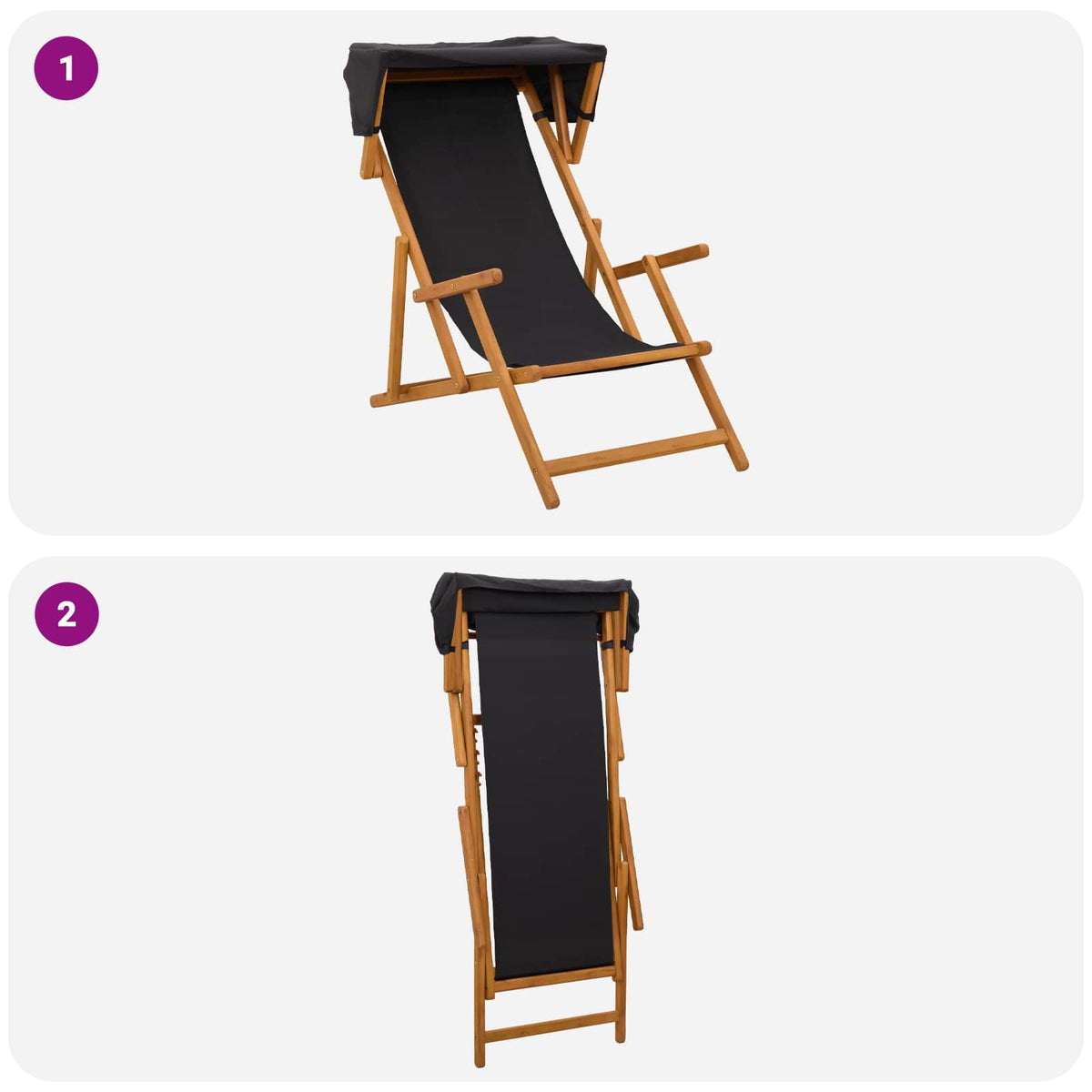 Deck Chair 3 Position Solid Eucalyptus Wood Black