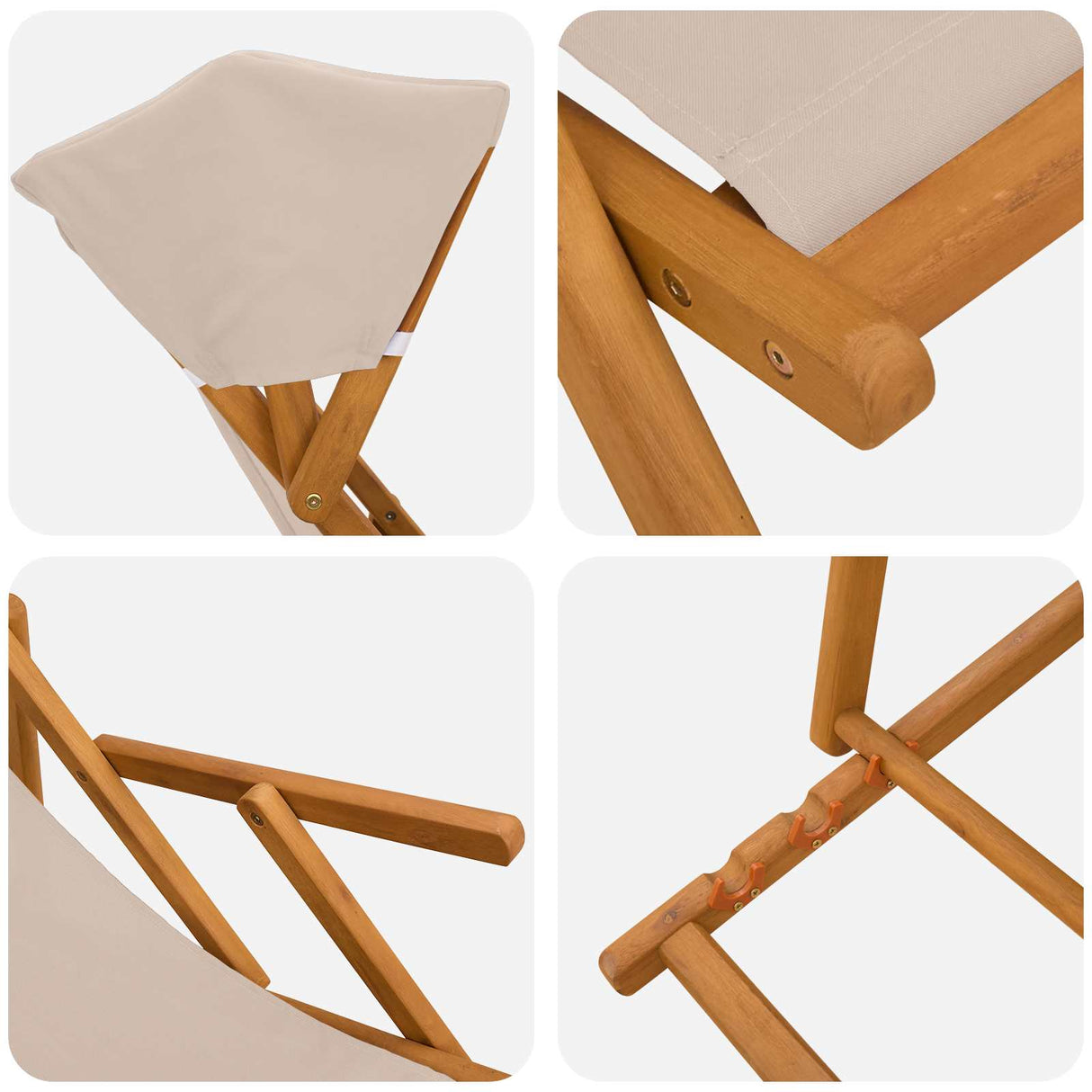 Deck Chair 3 Position Solid Eucalyptus Wood Beige